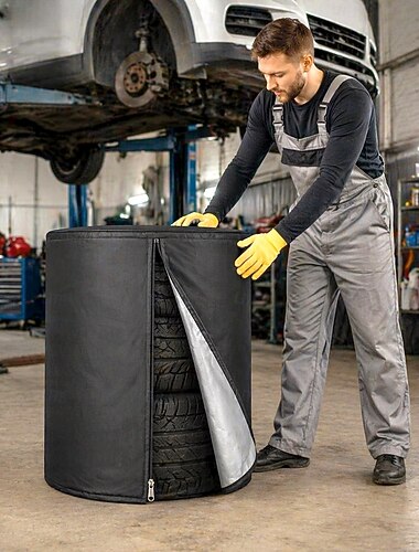  däckskydd för förvaring, stort säsongsdäckförvaringsskydd vattentäta vinterdäckspåsar för utomhusbruk med praktisk förvaringsväska, väderbeständigt däckstapelskydd (rymmer 4 däck, diameter 28 tum)