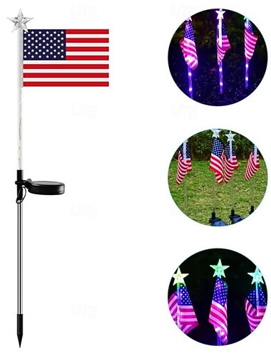  napelemes díszlámpák kültéri LED-es napelemes lámpák amerikai zászló díszzászlók hazafias kerti zászló napelemes tereprendezés reflektorok napelemes kerti lámpák kültéri LED-es zászlórúd lámpák
