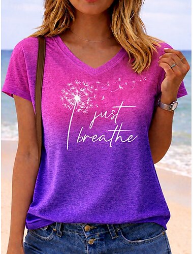  Mujer Camiseta Estampado Graphic Letra Equipo de fútbol Elegante Clásico Casual Manga Corta Escote en Pico Tops regulares Casual Diario Azul Piscina Morado Naranja Verde Trébol Marrón Topo Verano