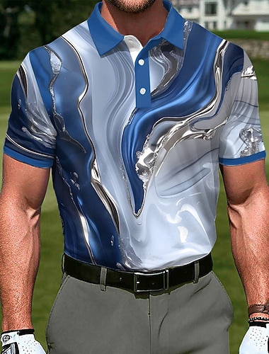  Herren Geometrisch Golf Sport-Poloshirts Kurzarm Polo-Shirts Hemden mit Kragen Lässig Athleisure Knöpfe Sommer Frühling Blau Meerblau Rote