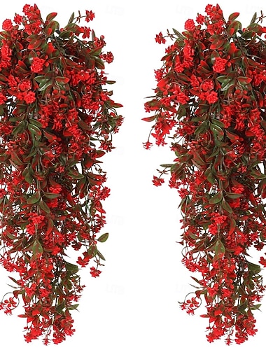  4 fiori artificiali in plastica verde, finte piante rampicanti da appendere, resistenti ai raggi UV, adatti per esterni, giardini, pareti, uffici, matrimoni, feste e decorazioni per cesti appesi.