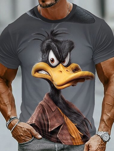  férfi dühös fekete kacsa keresztbe tett karokkal humoros 3D grafikus póló, mindenhol nyomtatott, karcsúsított szabású, lezser utcai viselet, designer ruházat, s m l xl xxl xxxl