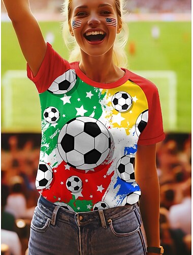  Damen T Shirt Druck Grafik Abstrakt Stilvoll Klassisch Lässig Kurzarm Rundhalsausschnitt Normale Oberteile Täglich Blau Gelb Rote Grün Sommer Frühling