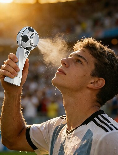  Håndholdt fotballvifte, bærbar personlig minivifte med LED digital skjerm, USB-C oppladbar liten fotballvifte med bordstativ for barn, sportsfans, reise, kontor, utendørs