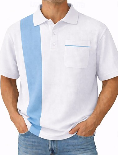  Homens Camisas Polo Waffle Textura Casual Feriado Aberto para a Lateral Manga Curta Básico Moderno Bloco de cor Bloco de cor Botões Verão Primavera Azul Vermelho Verde Camisas Polo Waffle