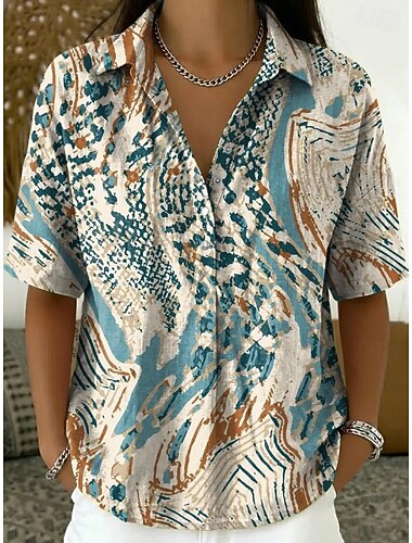  בגדי ריקוד נשים חולצה צבע אחיד אלגנטית בוהמיה חופשה שרוולים קצרים חולצות ארוכות קזו'אל יומי חגים פול לבן ו-ורוד חום בהיר סגול כתום קיץ אביב