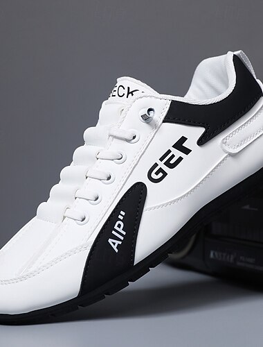  Herr sportiga snörningssneakers vita svarta lätta skor för löpning, träning och aktiv livsstil