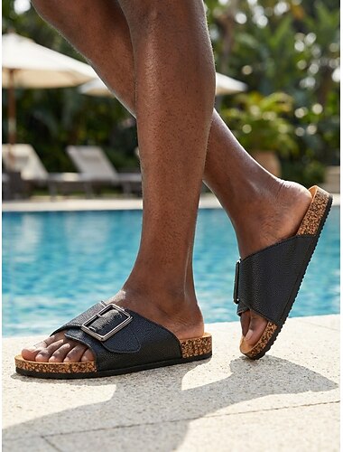  Herre Minimalistisk Daglig Feriested og bassengkant PU Lær Bekvem Spenne Svart Sommer