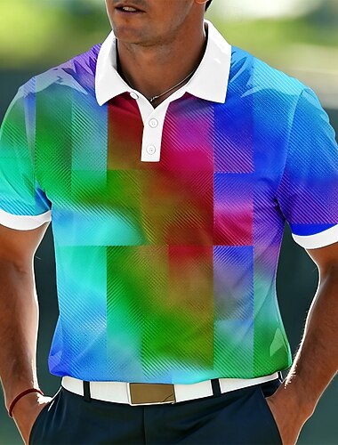  Voor heren Abstract Meetkundig Poloshirts Korte mouw Poloshirt Overhemden met kraag Casual Sportkleding Alledaagse kleding 3D-afdrukken Knop Zomer Lente blauw Geel Paars
