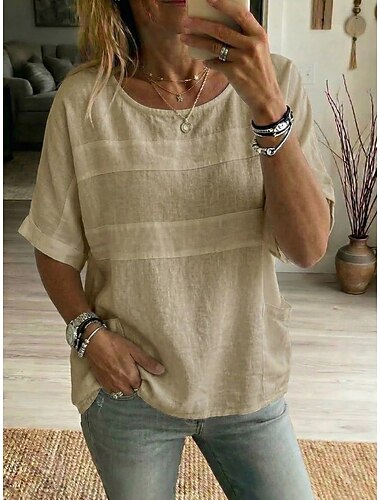  Femmes Chemise Couleur Unie Uni Élégant Vacances Quotidien Manche Courte Hauts Longs Occasionnel Quotidien Fête Blanche Jaune Rose Claire Bleu Ciel Kaki Été Printemps