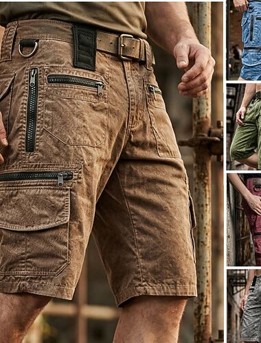  Homme Pantalon cargo Shorts cargo Shorts Short décontracté Multi-poches Poche à Rabat Uni Confort Respirant Longueur mollet Occasionnel Extérieur Vacances Vacances Mode Bleu Rouge Non Elastique