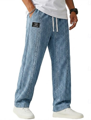  Homme Pantalons Pantalon décontracté Pantalons Amples Pantalon texturé Jacquard Cordon de serrage Jambe Droite Uni Confort Longueur complète Occasionnel Quotidien Extérieur Vacances Mode Bleu Noir