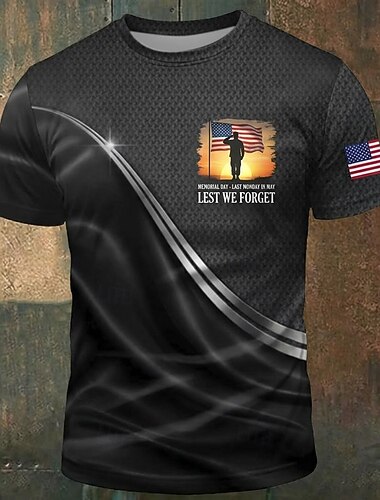  Minnesdagen Herr Amerikanska amerikanska flaggan T-shirt Kortärmad T-shirt 3D-tryck Rund hals Skjorta Vintage retro Patriotisk Dagligen Festival Blå Svart Rubinrött Sommar Vår Kläder S M L XL XXL XXXL