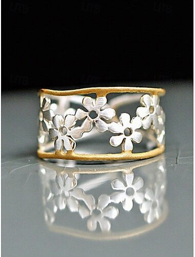  خاتم نسائي مفتوح من سبيكة معدنية بتصميم بوهيمي، قابل للتعديل بتصميم زهري، مثالي لعطلات الشاطئ والارتداء اليومي غير الرسمي وإكسسوارات الصيف