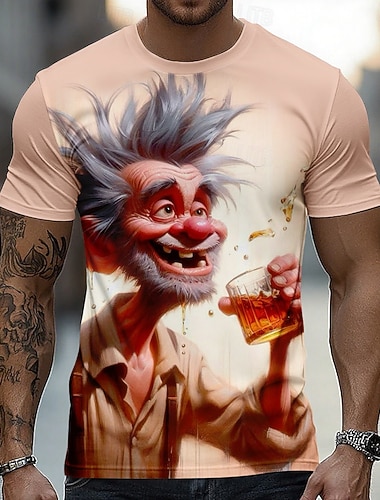  Lustiges T-Shirt mit 3D-Grafik eines verrückten, betrunkenen Opas – ein lässiges Kurzarm-Shirt mit Rundhalsausschnitt und Whiskey-Karikatur – das perfekte Geschenk für Whiskey-Liebhaber. Erhältlich in