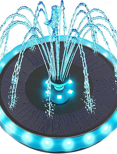  Fontaine solaire pour bain d'oiseaux avec lumières LED à couleurs changeantes &4 tiges de fixation anti-dérive &Fontaine solaire améliorée à 8 buses, idéale pour bain d'oiseaux, jardin, cour, bassin