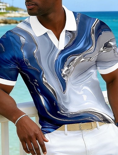  Herren Ombre Abstrakt Hawaiianische Polohemden Kurzarm Polo-Shirts V Ausschnitt Lässig Resort Athleisure Alltagskleidung Urlaubskleidung 3D-Druck Frühling & Sommer Blau Rosa Purpur