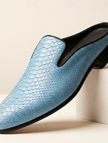  herre lyseblå slip-on loafers i kunstskinn, elegante, uformelle pensko for kontor, fest og fritid