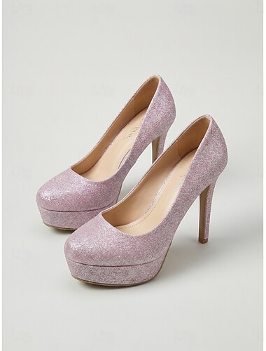  Glitterende platform pumps met hoge hakken voor dames, elegante schoenen voor bruiloftsgasten bij een tuinbruiloft. &openluchtfeesten