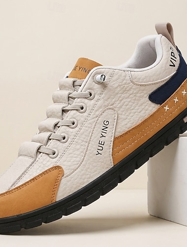  Lässige Herren-Sneaker zum Schnüren, weiß-braun, weich und bequem – ideal zum Spazierengehen, Reisen, für den Alltag und für Ausflüge in die Stadt.