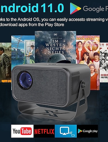  Android 11.0 miniprojektor med wifi og bluetooth, støtter 4k videodekoding, h713 firekjerners prosessor, 5g dual wifi bærbar projektor, hdr10+ hjemmekino-filmprojektor for utendørs bruk