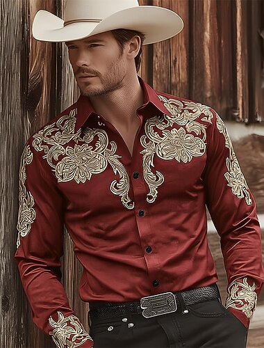  Homme Ethnique Floral complexe Fleurs Chemise Chemise Western Chemise de cow-boy manche longue Vintage Rétro Occasionnel Extérieur Vêtements de travail Été Printemps Col Rabattu Impression 3D Chemise