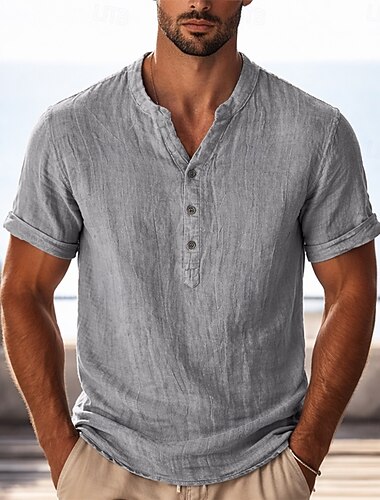  בגדי ריקוד גברים חולצה קצרה טי סרוג טופ טי שרוולים קצרים הנלי קיץ צבע אחיד אופנתי משקל קל בסיסי רגיל קזו'אל חופשה רחוב שחור לבן אפור חולצה עליונה לגברים