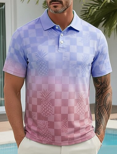  Herr Frukt Hawaiian pikétröjor Kortärmad Polotröjor Skjortor med krage Ledigt Tillflykt Fritids- Semesterkläder 3D-utskrift Knappar Vår & sommar Blå Gul Grön