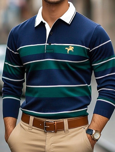  Męskie Jednokolorowe Koszulki polo do rugby Koszulki polo golfowe Długi rękaw Koszulki polo Klapa Klasyczny Moda Podstawowy Nowoczesny Codzienny Sport Logo Jesień Zima Burgundowy Granatowy Fioletowy