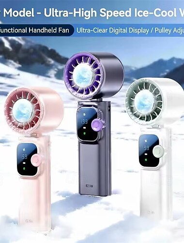  Ventilador portátil de compresa fría, mini ventilador personal portátil de 199 velocidades con pantalla LED, ventilador pequeño plegable recargable por USB para viajes, deportes, camping,