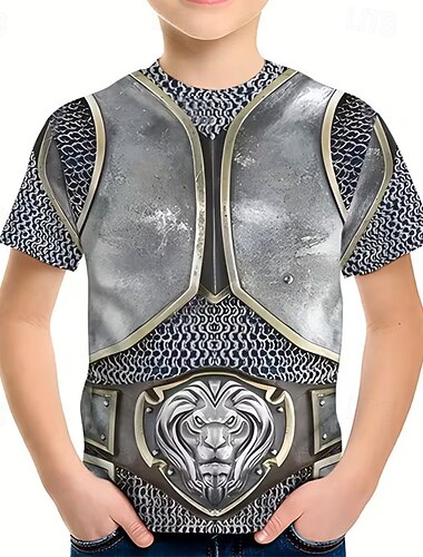  Lustiges 3D-Grafik-T-Shirt für Jungen, Kurzarm, 3D-Druck, Sommer-Frühlings-Sportmode, Streetwear, Kinder 4-12 Jahre, Rundhalsausschnitt, lässig, für Alltag und Outdoor-Aktivitäten, normale Passform
