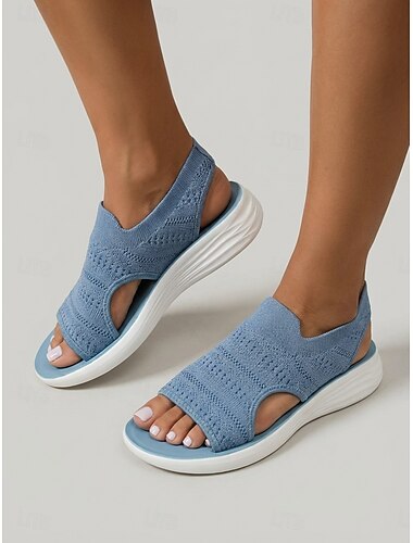  סנדלי ספורט סריג כחולים לנשים - בד נושם וגמיש, סנדלים נוחים עם סוליה קלת משקל וקשיחה להליכה בקיץ ולטיולים &ללבוש יומיומי