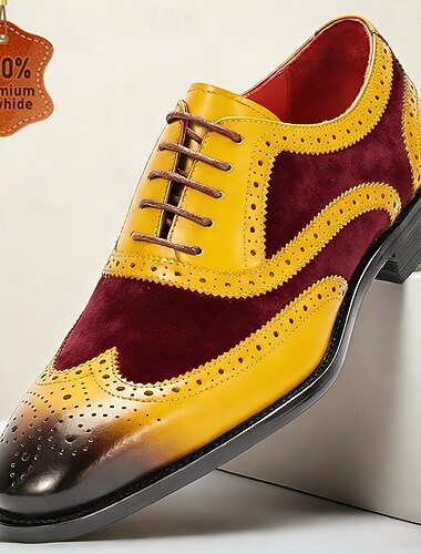  Herr Klassisk Ledigt Läder Italienskt fullkornigt kohud Halksäker Snörning Vin Gul Blå Vår Alla årstider