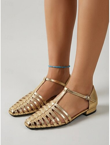  Dámské vintage hnědé gladiátorské sandály - pohodlné uzavřené sandály s pásky a T-strapcem &nastavitelná přezka na kotník pro dovolenou v letovisku, prohlídky památek &letní cestování