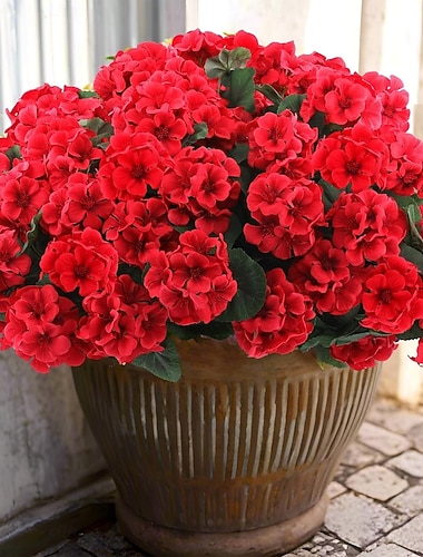  6 Bündel künstliche Geranien für die Außendekoration, UV-beständige Seidengeranien, die wie echte Pflanzen aussehen, für Haustür, Garten, Veranda, Pflanzkübel, Terrasse, Balkon, Hof und Innenbereich.