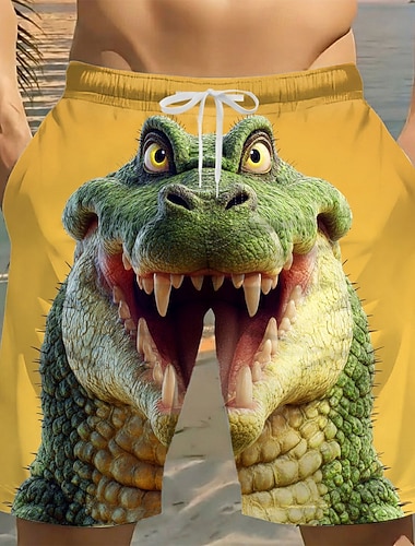  Męskie Skóra krokodyla Śmieszne zwierzęta z kreskówek Bokserki kąpielowe Kostiumy kąpielowe Szorty kąpielowe Spodenki surfingowe Średni Talia Hawajskie wakacje na plaży Boczne kieszenie Podszewka z