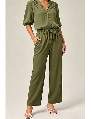  Naisten Suora Loma Perus Täyspitkä Keskivyötärö Tavallinen Mukavuus Joustamaton Päivittäin Musta Armeijan vihreä Khaki Kesä Kevät