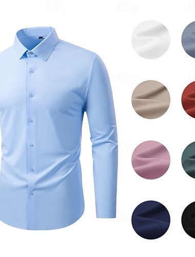  Męskie Koszula Koszule eleganckie Koszula zapinana na guziki Nieżelazna koszula Równina Codzienny Na zewnątrz Jasnoróżowy Czarny Biały Ciemnoczerwony Długi rękaw Wieczorne Lato Wiosna Odzież Guziki
