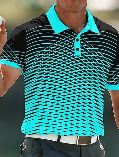  Herren Optische Täuschung Geometrisch Sport-Poloshirts Kurzarm Polo-Shirts Hemden mit Kragen Lässig Athleisure Knöpfe Atmungsaktives Gewebe Frühling & Sommer Blau Purpur Grün