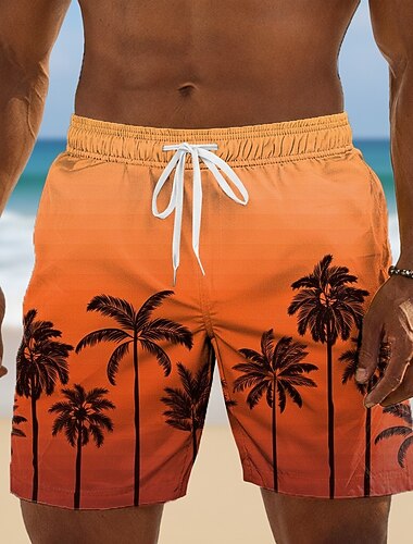  Voor heren Kokosnootboom Overgangskleur Tropische planten Lange zwembroeken Badpakken Zwembroeken Boardshorts Medium Taille Hawaii Strandvakantie Zijzakken Mesh voering Elastische tailleband met