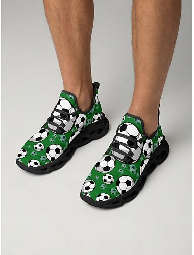  Herresneakers med fodboldprint – lette, åndbare sportssko med fodboldmønster, komfortable sportssko til fans, udendørs, afslappet &hverdagstøj