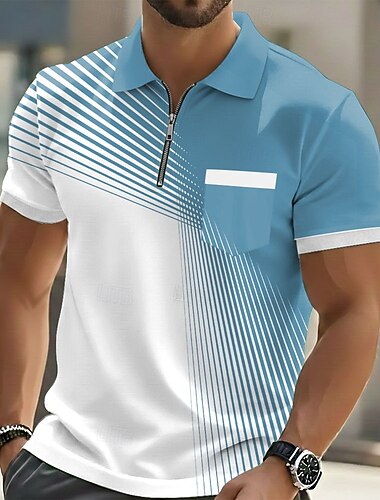  Herr Geometrisk Pikétröjor Kortärmad Polotröjor Kavajslag Ledigt Utomhus Helgdag Dagliga kläder Ficka 3D-utskrift Vår & sommar Blå Svart Purpur