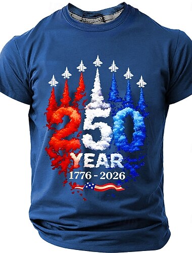  4 ביולי 2026, ה-250 בגדי ריקוד גברים צבע אחיד דגל ארה"ב האמריקני חולצה קצרה שרוולים קצרים חולצה קצרה הדפסת תלת מימד צווארון עגול קצר חולצה רטרו וינטג' פטריוטי יומי פֶסטִיבָל פול שחור בורגנדי קיץ אביב