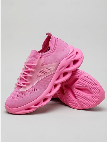  Rosa strikkede løpesko til dame – lette, polstrede plattformsko for turgåing, reiser og hverdagsbruk