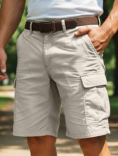  Homens Bermudas Bermuda Cargo Calção Bolso multi Perna reta Tecido Conforto Macio Comprimento do joelho Casual Ao ar livre Praia Moda Roupa de rua Preto Verde Sem Elasticidade