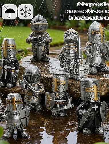  8 st riddare trädgårdstomtar dekorationer roliga medeltida krigsskulptur armévakt staty utomhus trädgård gräsmatta dekor harts 8 st set fars dag presenter