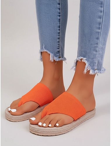  Oranje gebreide slippers voor dames – lichtgewicht platte zomerslippers voor casual, strand- en dagelijks gebruik.