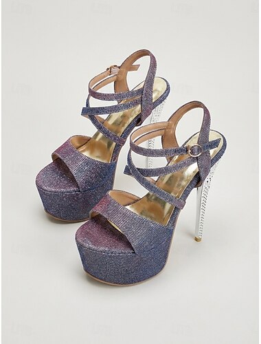  Sandalias de tacón alto con plataforma y purpurina para mujer: sandalias de plataforma gruesas con tiras y tacón de aguja con pedrería para discotecas y fiestas. &noche glamurosa