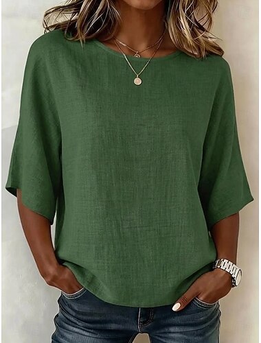  Per donna Tunica Tinta unica Semplice Vintage Elegante Top Regolari Casuale Quotidiano All'aperto Nero Bianco Verde Cachi Grigio Estate Primavera