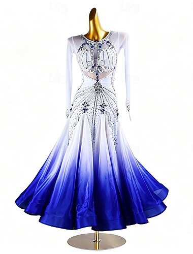  Tiodans Klänning Strass Plisserat Tvinning Dam Fest Träning Prestanda Långärmad Hög Elastan Polyester